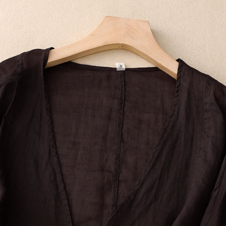 Kimono Buddha Stones Summer Plain Long Sleeve Lace-up Open Front - image 13