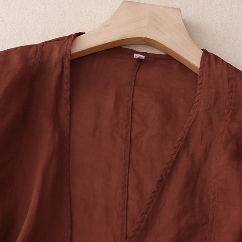 Kimono Buddha Stones Summer Plain Long Sleeve Lace-up Open Front - image 1