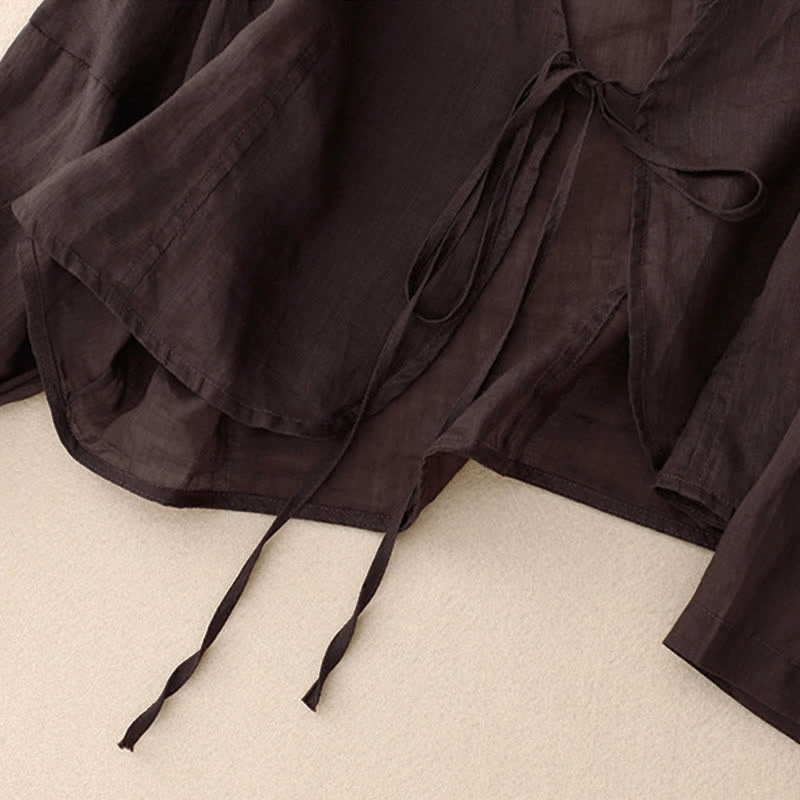 Kimono Buddha Stones Summer Plain Long Sleeve Lace-up Open Front - image 15