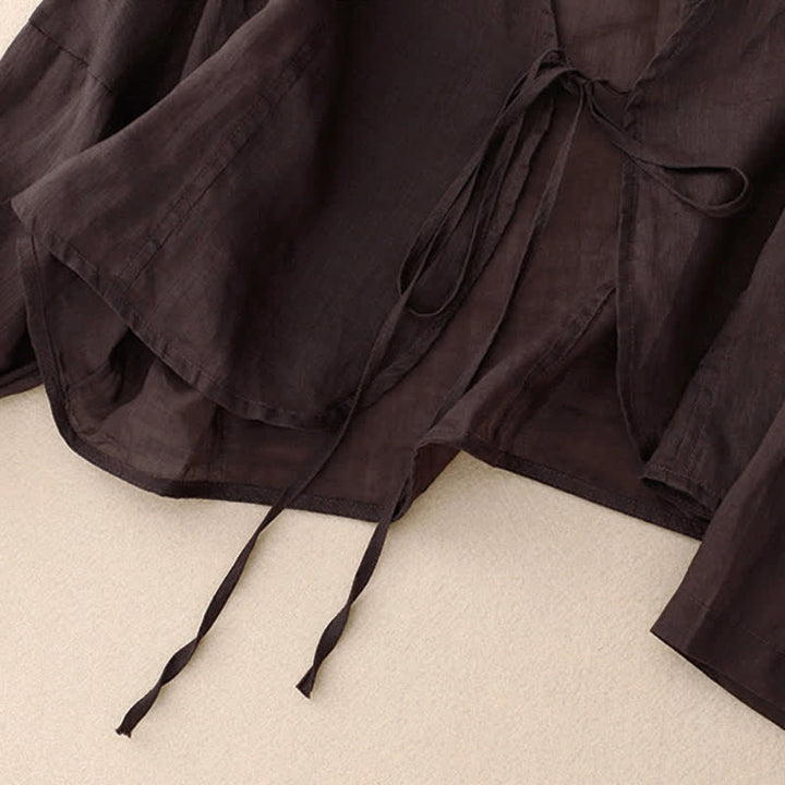 Kimono Buddha Stones Summer Plain Long Sleeve Lace-up Open Front - image 15