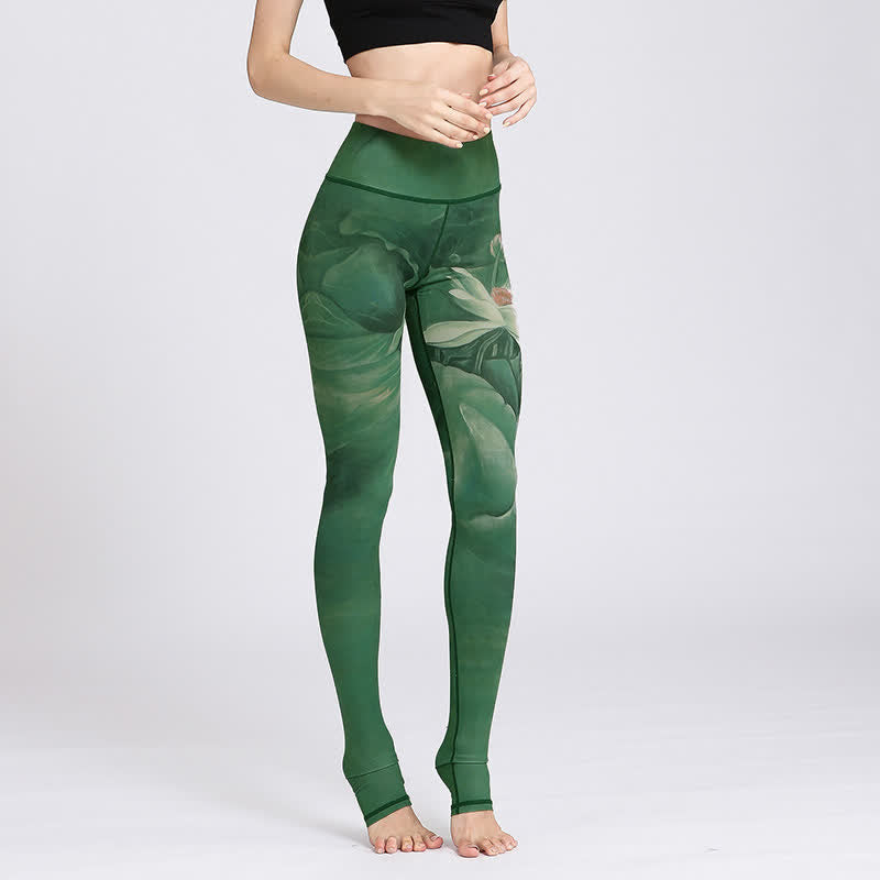 Spodnie do jogi, legginsy sportowe, damskie, z nadrukiem kwiatów lotosu i Buddha Stones - image 1