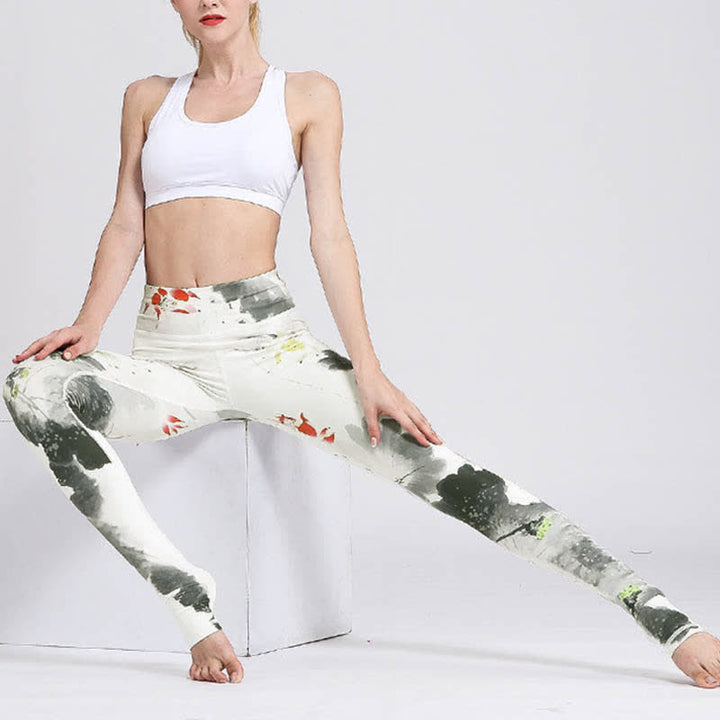 Spodnie do jogi, legginsy sportowe, damskie, z nadrukiem kwiatów lotosu i Buddha Stones - image 30