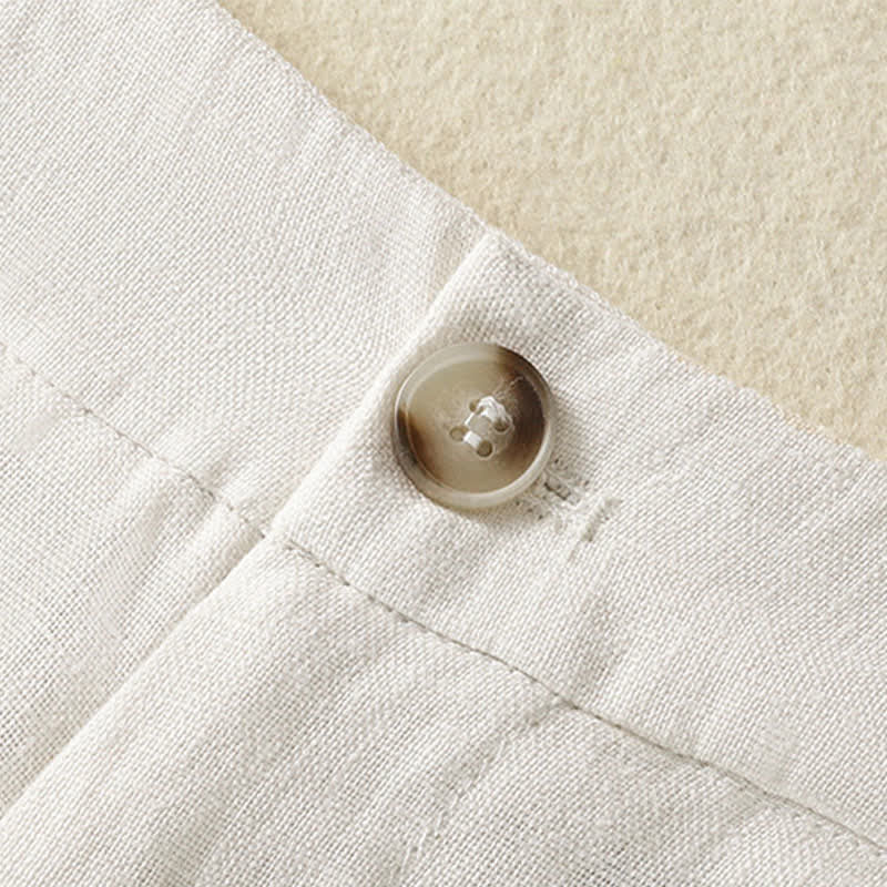 Buddha Stones Letnie, swobodne, minimalistyczne spodnie damskie z szerokimi nogawkami i kieszeniami, zapinane na guziki i zamek błyskawiczny - image 11