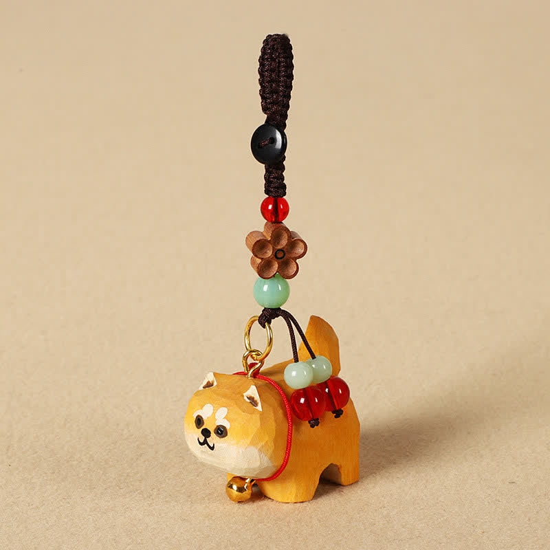 Buddha Stones Rzeźbiony drewniany pies Om Mani Padme Hum Breloczki do kluczy pokoju - Shiba Inu - image 1
