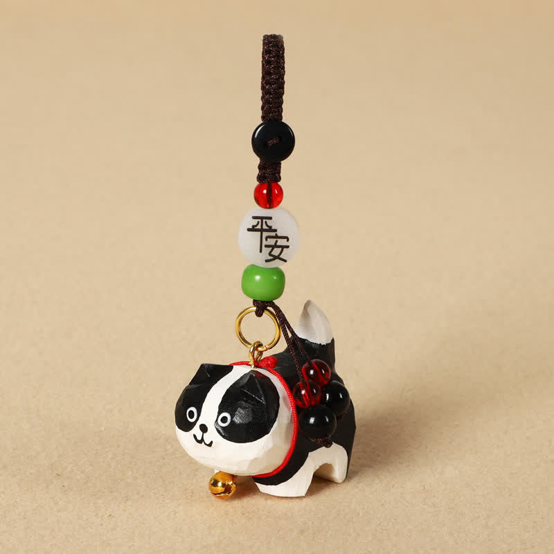Buddha Stones Rzeźbiony drewniany pies Om Mani Padme Hum Breloczki do kluczy pokoju - Spokojny Border Collie - image 14