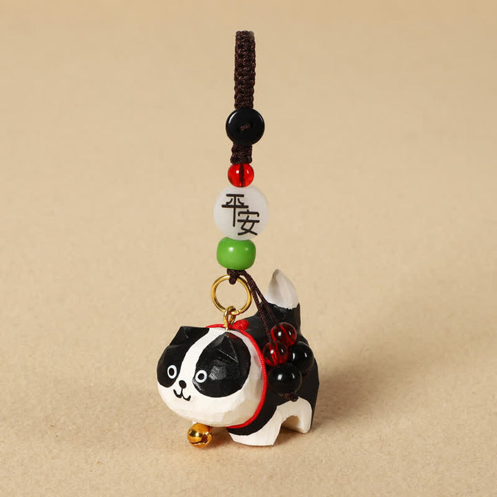 Buddha Stones Rzeźbiony drewniany pies Om Mani Padme Hum Breloczki do kluczy pokoju - Spokojny Border Collie - image 14