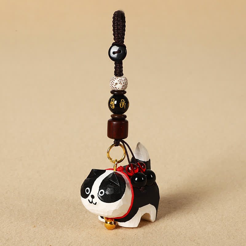 Buddha Stones Rzeźbiony drewniany pies Om Mani Padme Hum Breloczki do kluczy pokoju - Om Mani Padme Hum Border Collie - image 12
