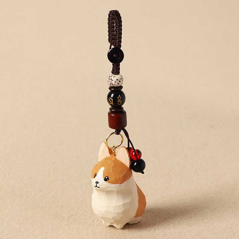 Buddha Stones Rzeźbione drewniane breloki do kluczy Om Mani Padme Hum z motywem pokoju Corgi - Om Mani Padme Hum Corgi - image 3