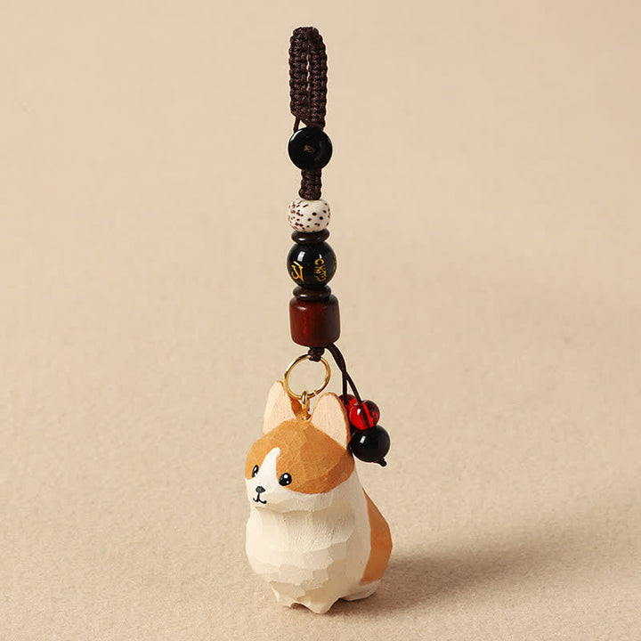 Buddha Stones Rzeźbione drewniane breloki do kluczy Om Mani Padme Hum z motywem pokoju Corgi - Om Mani Padme Hum Corgi - image 3