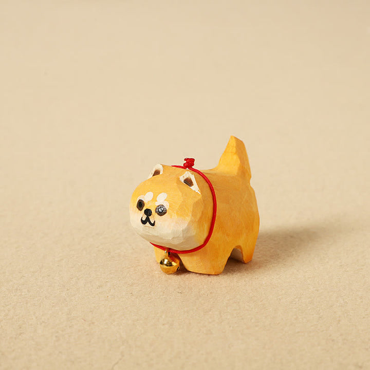 Buddha Stones Ręcznie rzeźbiony brelok z naturalnego drewna z uroczym psem, uroczy zwierzęcy wystrój - Shiba Inu - image 1