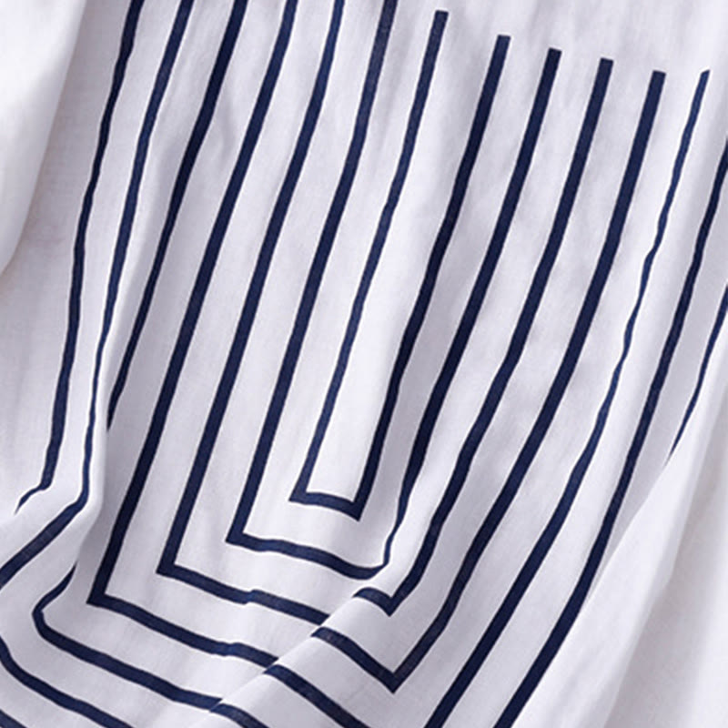 Buddha Stones Casual Line Printing Pattern Krótki rękaw Bawełna Len Damska Koszulka T-shirt - image 14