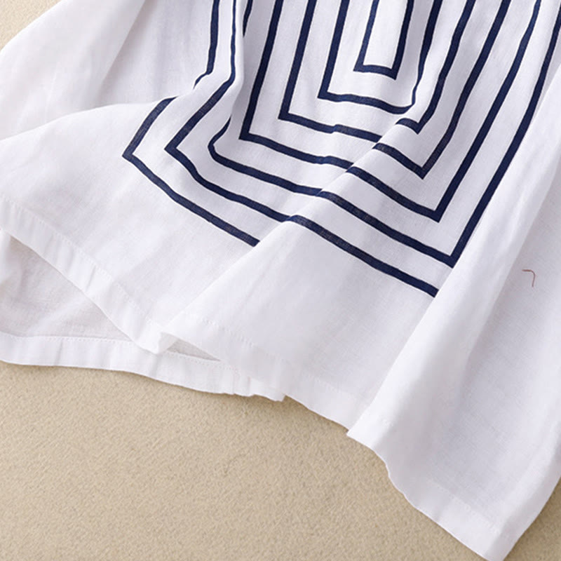 Buddha Stones Casual Line Printing Pattern Krótki rękaw Bawełna Len Damska Koszulka T-shirt - image 16