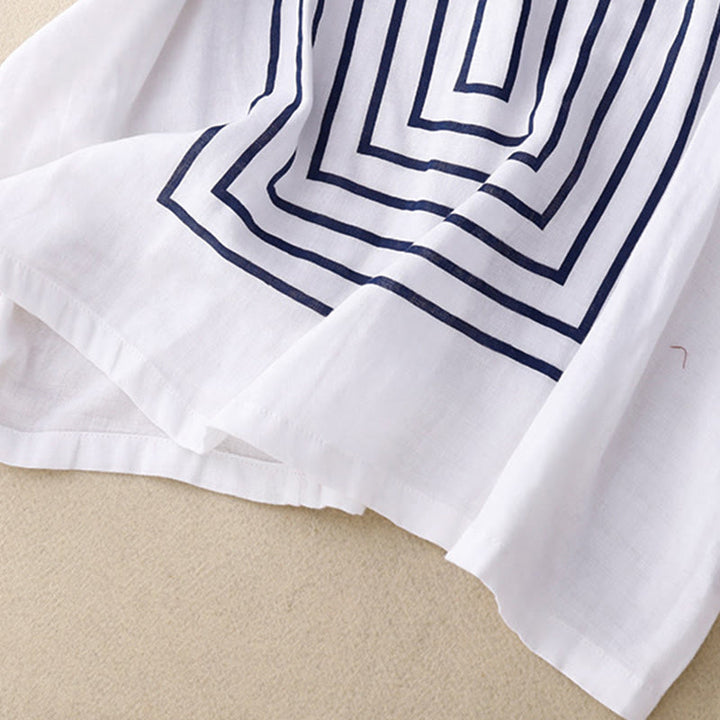 Buddha Stones Casual Line Printing Pattern Krótki rękaw Bawełna Len Damska Koszulka T-shirt - image 16