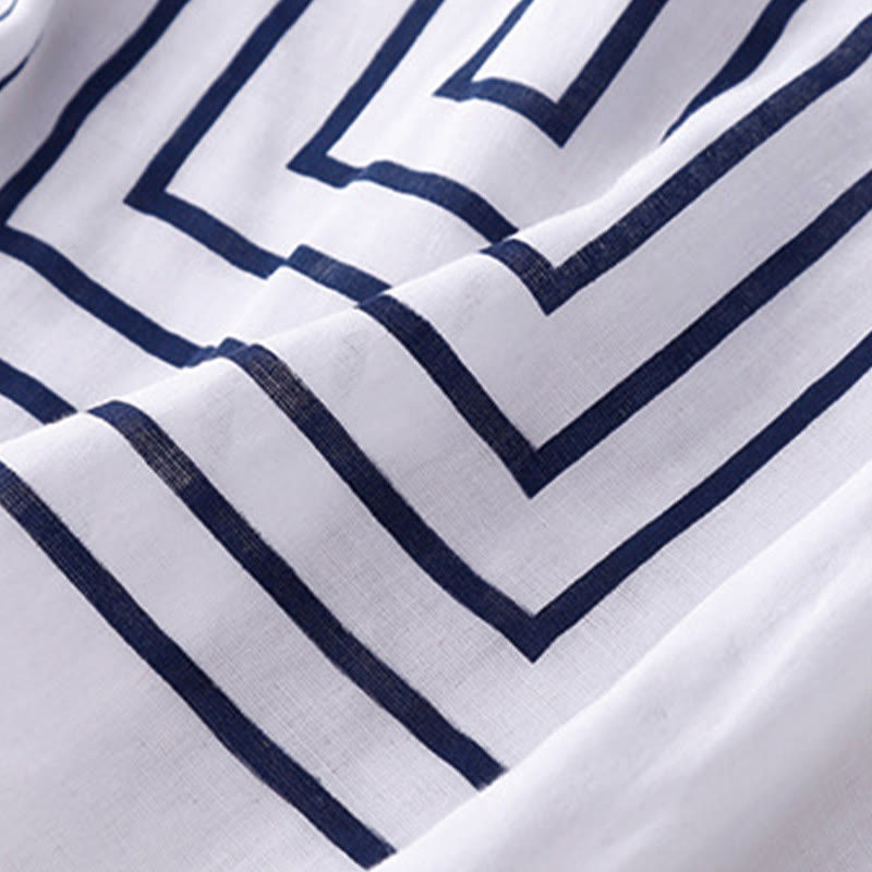 Buddha Stones Casual Line Printing Pattern Krótki rękaw Bawełna Len Damska Koszulka T-shirt - image 15