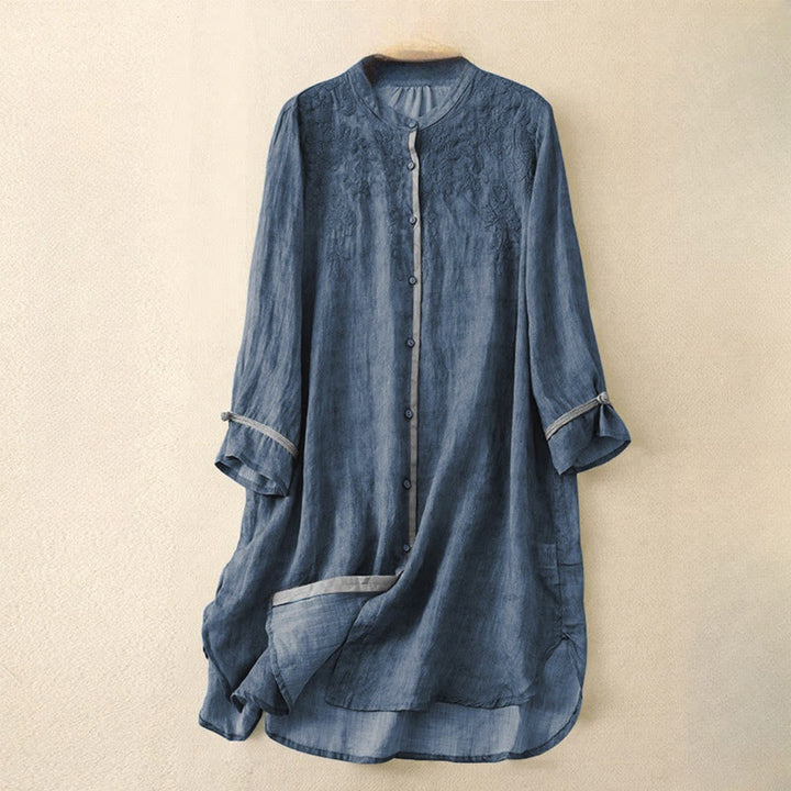 Sukienka midi z haftowanym kołnierzykiem i trzema czwartymi rękawami w stylu Buddha Stones na lato i dorywczo - RoyalBlue - US8-10，UK/AU12-14，EU40-42 (2XL) - image 5