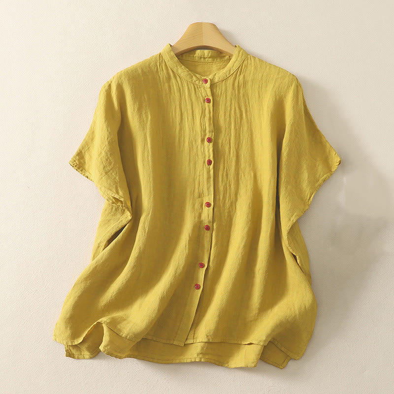 Koszula damska z krótkim rękawem „Buddha Stones Summer Plain Red Buttons” - Nawłoć - US14, UK/AU18, EU46 (2XL) - image 14