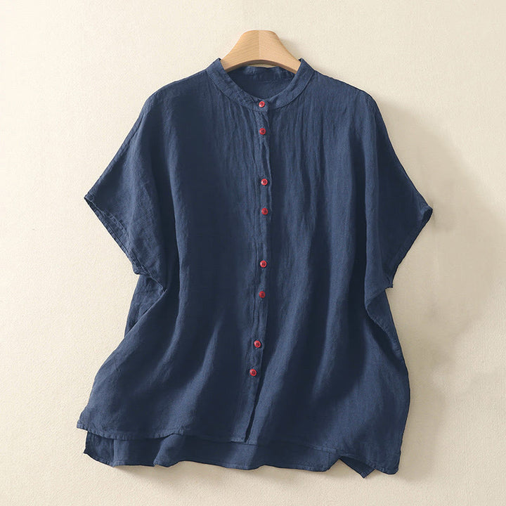Koszula damska z krótkim rękawem „Buddha Stones Summer Plain Red Buttons” - MidnightBlue - US14, UK/AU18, EU46 (2XL) - image 0
