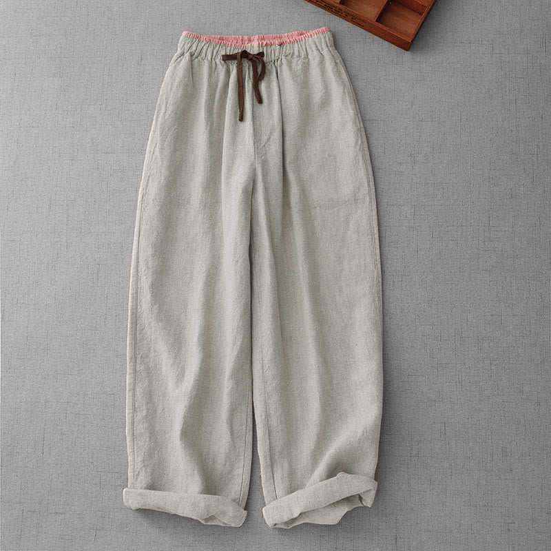 Spodnie damskie z kieszeniami, codzienne, ściągane sznurkiem, z Buddha Stones, w prostym fasonie - Beżowy - US8-10，UK/AU12-14，EU40-42 (2XL) - image 0