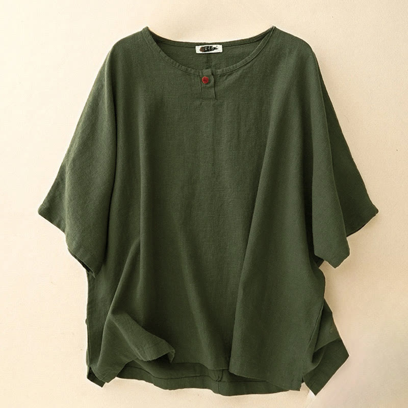 Koszulka damska z okrągłym dekoltem i luźnym, krótkim rękawem i krótkim rękawem "Buddha Stones" - DarkOliveGreen - US12, UK/AU16, EU44 (2XL) - image 10