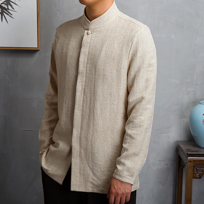 Buddha Stones Jednokolorowa chińska kurtka Tang Suit Men Clothing - image 1
