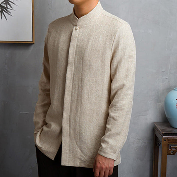 Buddha Stones Jednokolorowa chińska kurtka Tang Suit Men Clothing - image 1