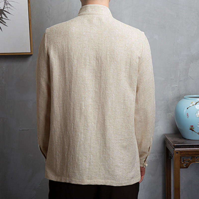 Buddha Stones Jednokolorowa chińska kurtka Tang Suit Men Clothing - image 2