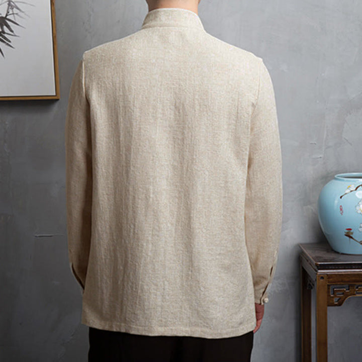 Buddha Stones Jednokolorowa chińska kurtka Tang Suit Men Clothing - image 2