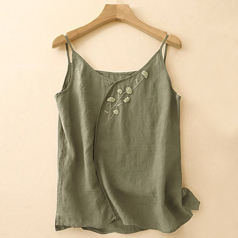 Buddha Stones, etniczny haft, asymetryczny wzór, damska kamizelka bez rękawów - DarkOliveGreen - US14, UK/AU18, EU46 (4XL) - image 0