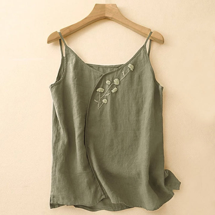 Buddha Stones, etniczny haft, asymetryczny wzór, damska kamizelka bez rękawów - DarkOliveGreen - US14, UK/AU18, EU46 (4XL) - image 0