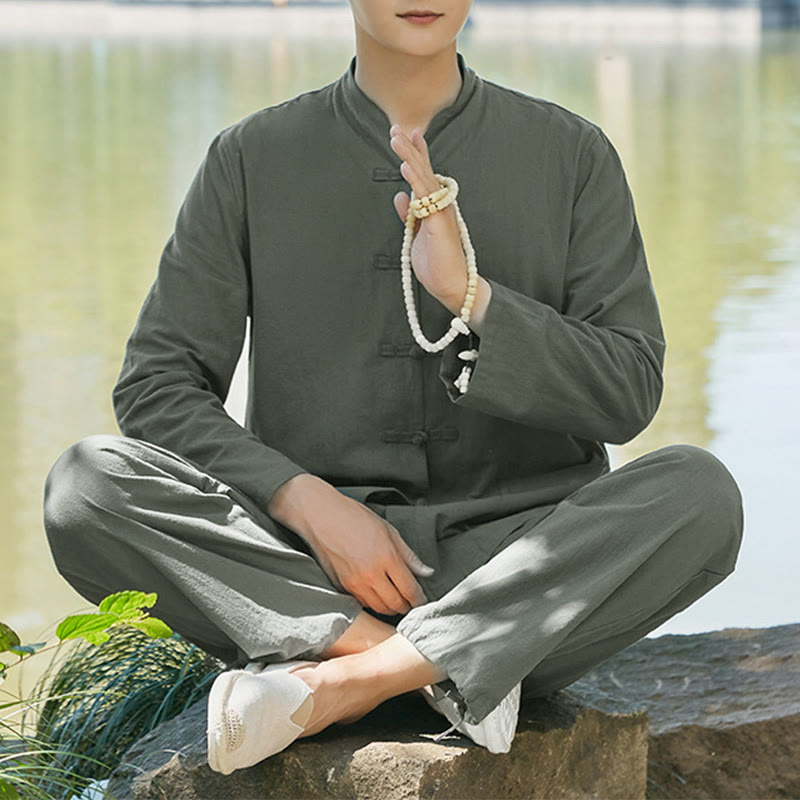 Buddha Stones, duchowa praktyka zen, joga, medytacja, modlitwa, zestaw ubrań dla mężczyzn - Ciemnozielony - US/UK/AU48， EU58 (6XL) - image 0