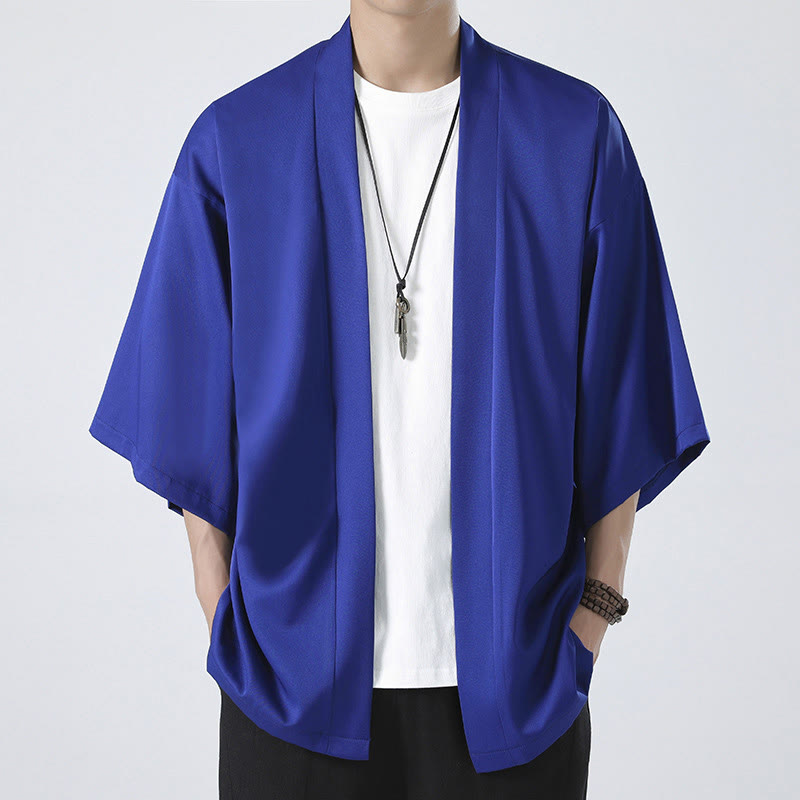 Męska kurtka kimono z odsłoniętym przodem i jednolitym kolorem „Kamienie Buddha Stones” - Niebieski (tylko kurtka) - US/UK/AU46， EU56 (5XL) - image 20