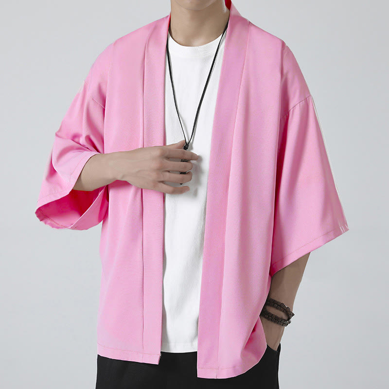 Męska kurtka kimono z odsłoniętym przodem i jednolitym kolorem „Kamienie Buddha Stones” - Różowy (tylko kurtka) - US/UK/AU46， EU56 (5XL) - image 17