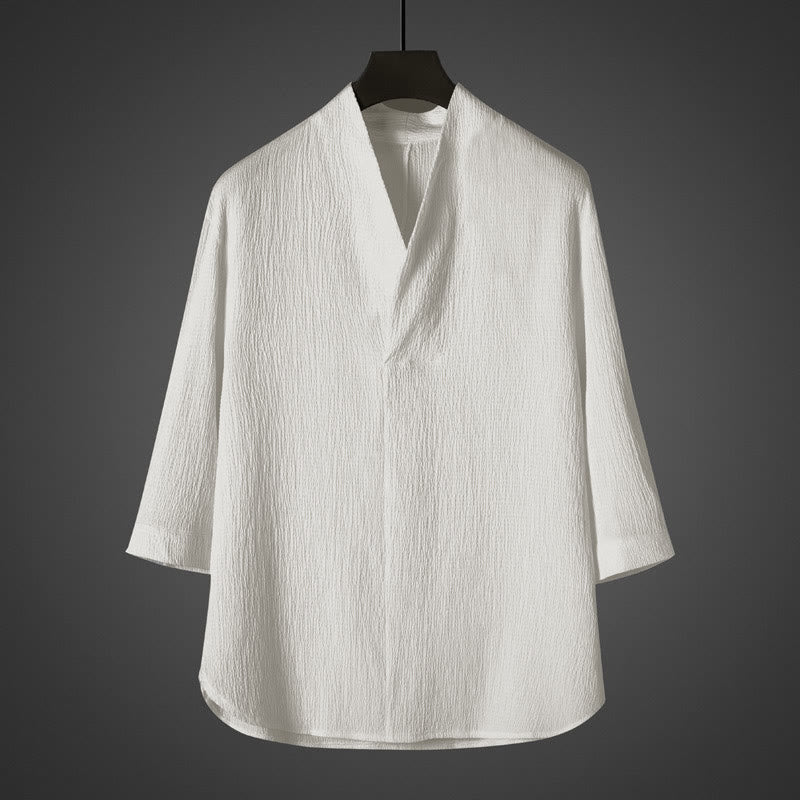 Koszula męska z dekoltem w serek i rękawami trzy czwarte „Buddha Stones” - Biały - US/UK/AU46， EU56 (5XL) - image 0