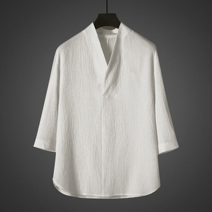 Koszula męska z dekoltem w serek i rękawami trzy czwarte „Buddha Stones” - Biały - US/UK/AU46， EU56 (5XL) - image 0