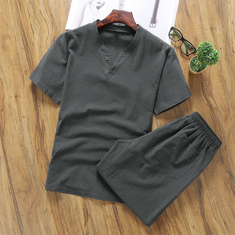 Buddha Stones, swobodny, 2-częściowy T-shirt z prostym rękawem i kieszeniami, męski zestaw do medytacji - DimGray - US/UK/AU46， EU56 (5XL) - image 5