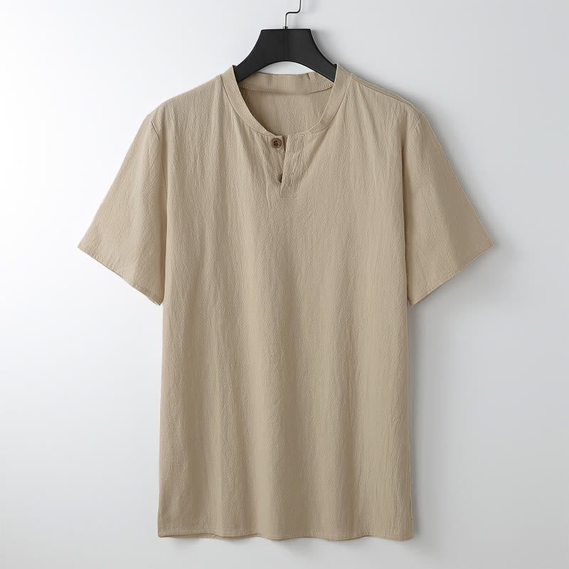 Koszulka męska z luźnym T-shirtem "Buddha Stones" w jednolitym kolorze, z krótkim rękawem i guzikami, z wycięciem pod szyją, miękka - Mokasyn - US/UK/AU54， EU64 (9XL) - image 8