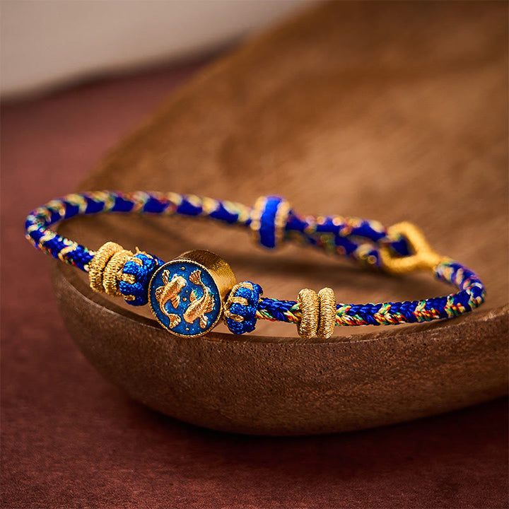 Buddha Stones Bransoletka z podwójnej złotej ryby Koi, tkana ręcznie, z mocnej liny - image 3