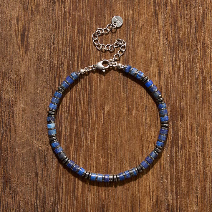 Buddha Stones Bransoletka ochronna z naturalnego kamienia lapis lazuli i ametystu z matowym kamieniem - image 1