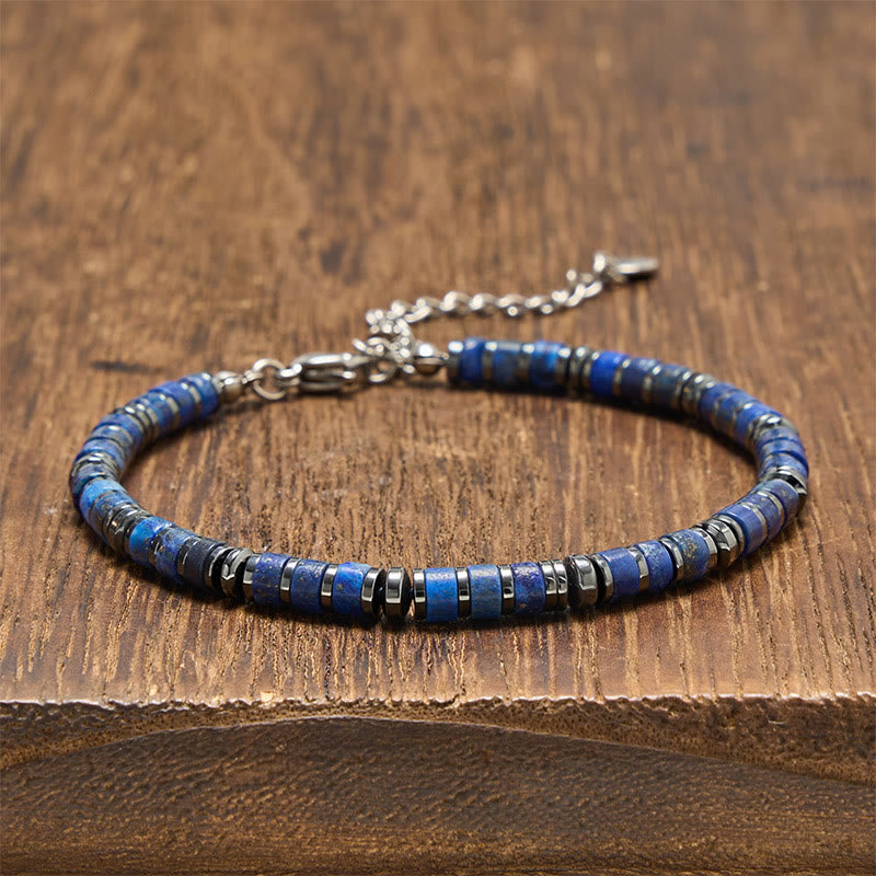 Buddha Stones Bransoletka ochronna z naturalnego kamienia lapis lazuli i ametystu z matowym kamieniem - Lapis Lazuli (obwód nadgarstka: 15-18 cm) - image 0
