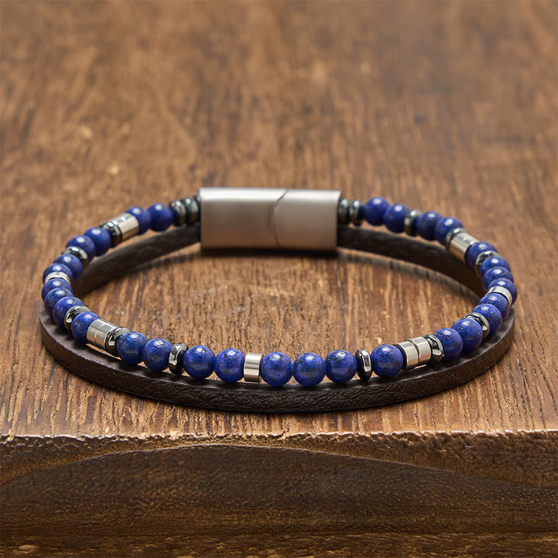 Buddha Stones Bransoletka skórzana Truth Double Wrap z lapis lazuli - Okrągły Lapis Lazuli (obwód nadgarstka: 19-20 cm) - image 16