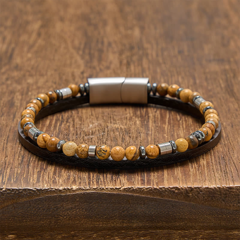 Buddha Stones Bransoletka skórzana Truth Double Wrap z lapis lazuli - Tygrysie oko (obwód nadgarstka: 19-20 cm) - image 23