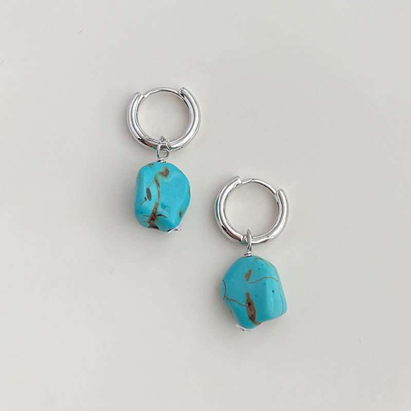 Buddha Stones Ręcznie robione syntetyczne kolczyki-koła z ochroną z turkusu tybetańskiego - image 1