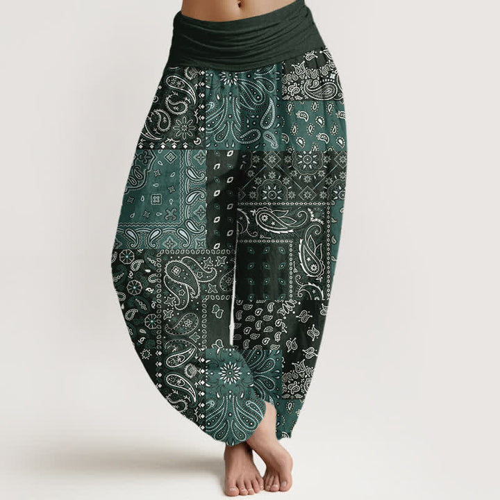Buddha Stones Eleganckie damskie spodnie haremowe z elastycznej talii w kolorze czystej bawełny z wzorem paisley - DarkSlateGray - US16, UK/AU20, EU48 (3XL) - image 5