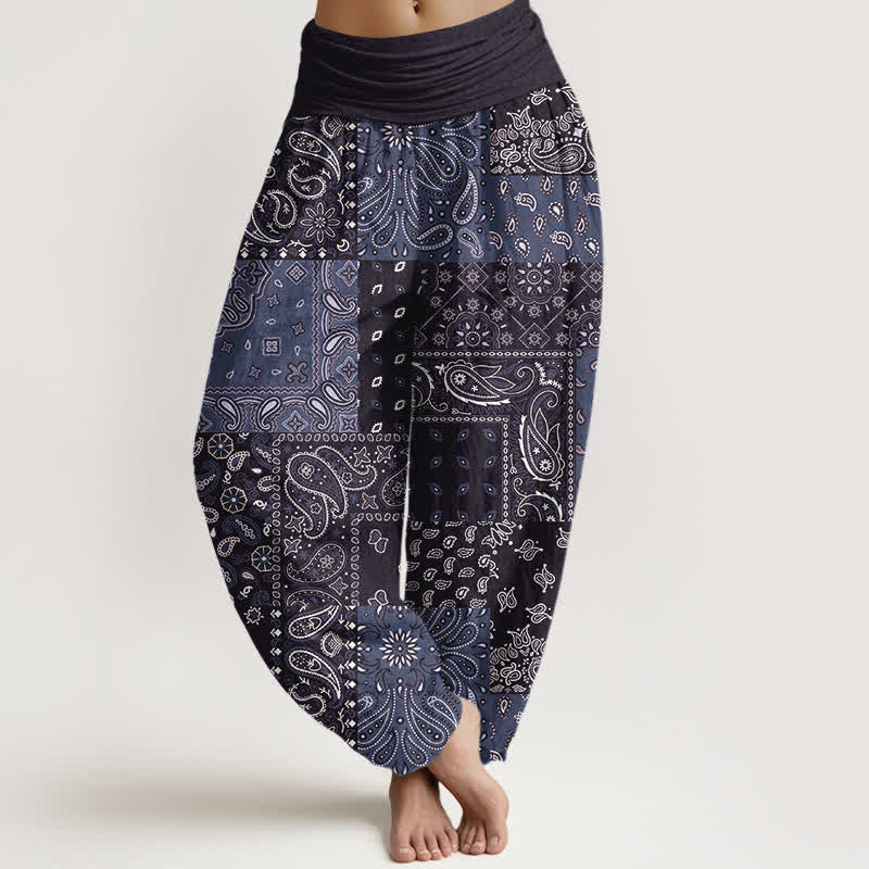 Buddha Stones Eleganckie damskie spodnie haremowe z elastycznej talii w kolorze czystej bawełny z wzorem paisley - DarkSlateBlue - US16, UK/AU20, EU48 (3XL) - image 8