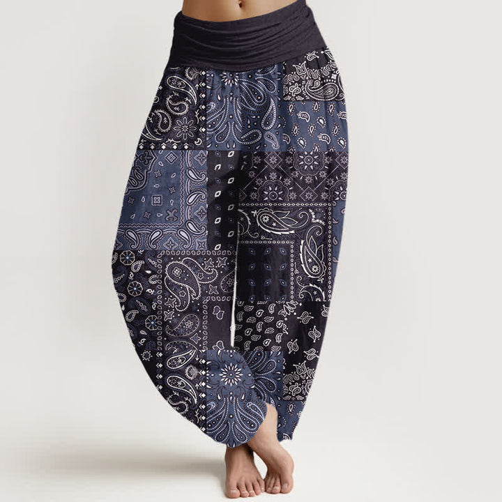 Buddha Stones Eleganckie damskie spodnie haremowe z elastycznej talii w kolorze czystej bawełny z wzorem paisley - DarkSlateBlue - US16, UK/AU20, EU48 (3XL) - image 8