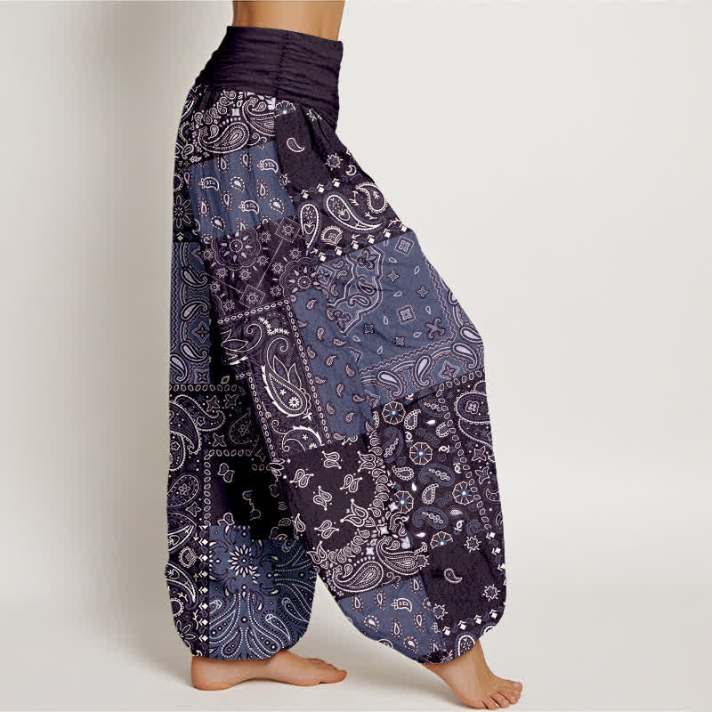 Buddha Stones Eleganckie damskie spodnie haremowe z elastycznej talii w kolorze czystej bawełny z wzorem paisley - image 10