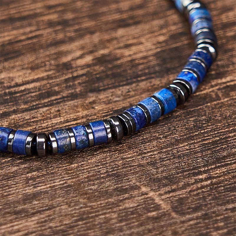 Buddha Stones Bransoletka ochronna z naturalnego kamienia lapis lazuli i ametystu z matowym kamieniem - image 2
