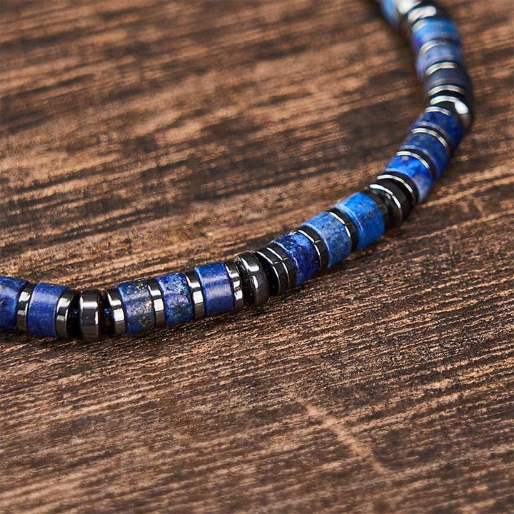 Buddha Stones Bransoletka ochronna z naturalnego kamienia lapis lazuli i ametystu z matowym kamieniem - image 2