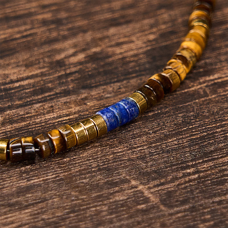 Buddha Stones Bransoletka mądrości z kwadratowymi koralikami z lapis lazuli i tygrysiego oka - image 4