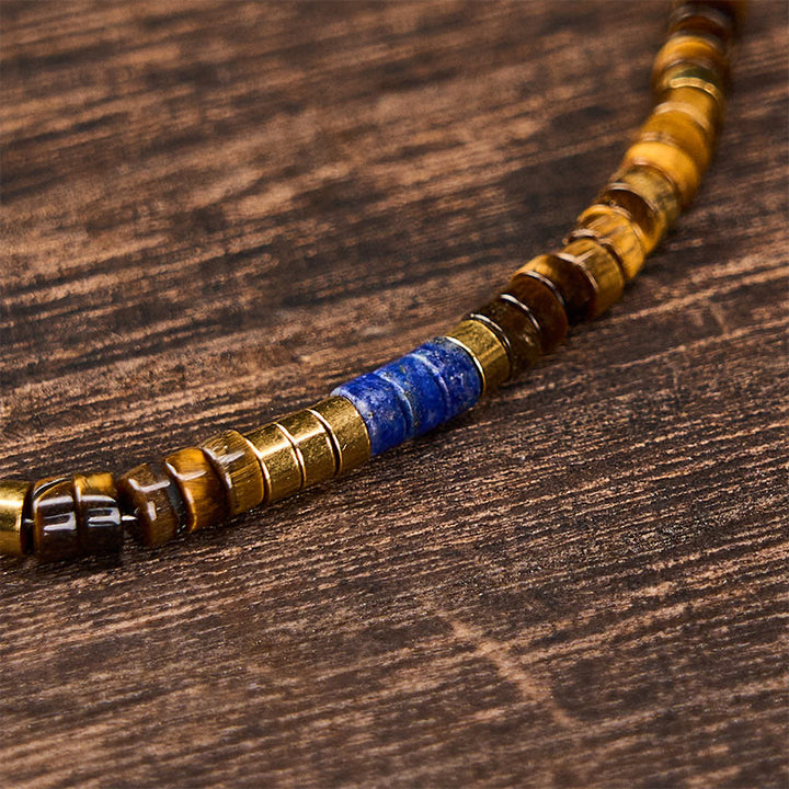 Buddha Stones Bransoletka mądrości z kwadratowymi koralikami z lapis lazuli i tygrysiego oka - image 4